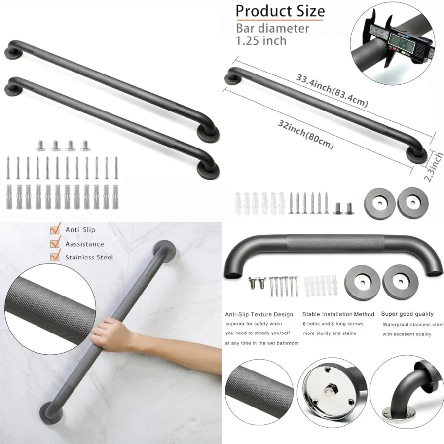 Shower Grab Bar, 2 Pack Bathroom Grab Bar, 1.25" Diameter 304 Staless Steel Anti-Slip Grab Bars for Bathtubs and Showers, Handi
Shower Grab Bar, 2 Pack Bathroom Grab Bar, 1.25" Diameter 304 Staless Steel Anti-Slip Grab Bars for Bathtubs and Showers, Handi