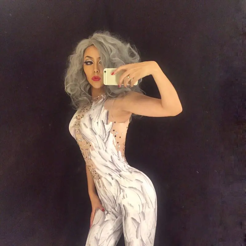 Sexy Nigthclub Singer Dance Outfit Bodysuit White Feather Printed Wings Angel Rhinestones Jumpsuit Stage Rompers festival outfit
Sexy Nigthclub Singer Dance Outfit Bodysuit White Feather Printed Wings Angel Rhinestones Jumpsuit Stage Rompers festival outfit