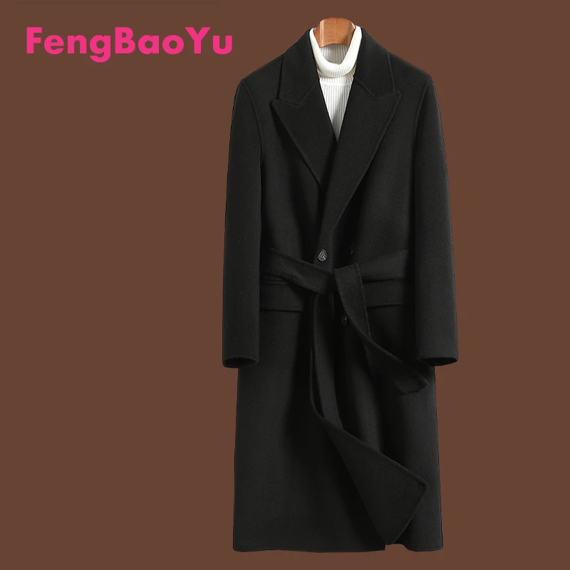 Двустороннее шерстяное мужское пальто, двубортное длинное пальто верблюжьего цвета с завязками, официальная мужская одежда, теплая зимняя уличная одежда 
Двустороннее шерстяное мужское пальто, двубортное длинное пальто верблюжьего цвета с завязками, официальная мужская одежда, теплая зимняя уличная одежда
