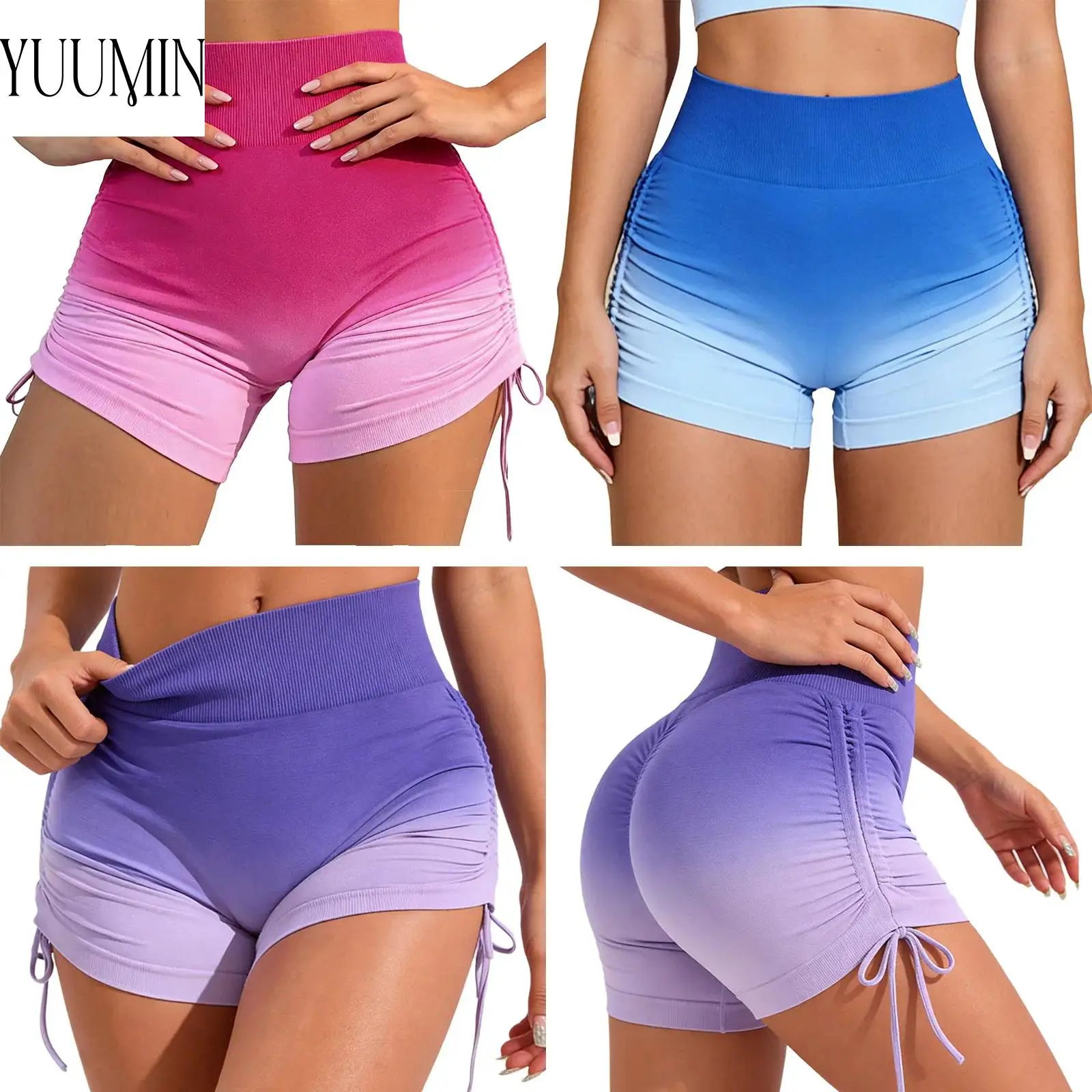 Women High Waist Yoga Shorts Side Drawstring Gradient Color Hip Lifting Stretchy Quick Dry for Gym Pilates Fitness Summer
Women High Waist Yoga Shorts Side Drawstring Gradient Color Hip Lifting Stretchy Quick Dry for Gym Pilates Fitness Summer