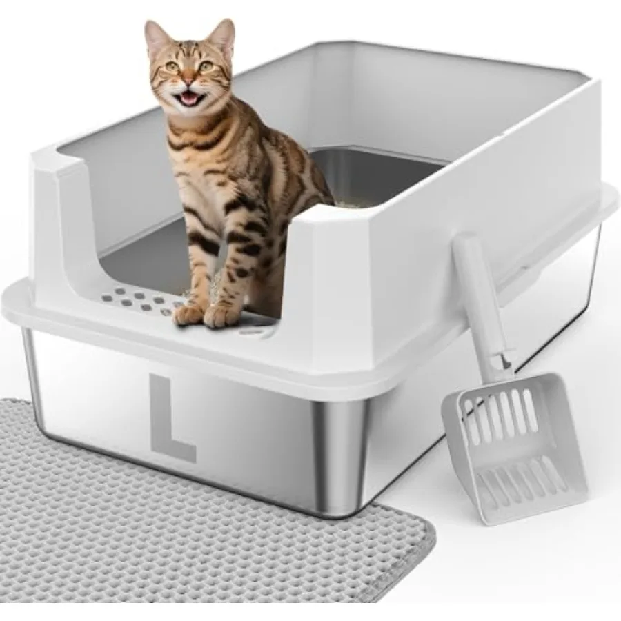 Stainless Steel Litter Box with Lid, Metal Cat Litter Box for Big Cat, Cat Box High Sided with Non-Stick, Odor-Resistant, Anti-
Stainless Steel Litter Box with Lid, Metal Cat Litter Box for Big Cat, Cat Box High Sided with Non-Stick, Odor-Resistant, Anti-