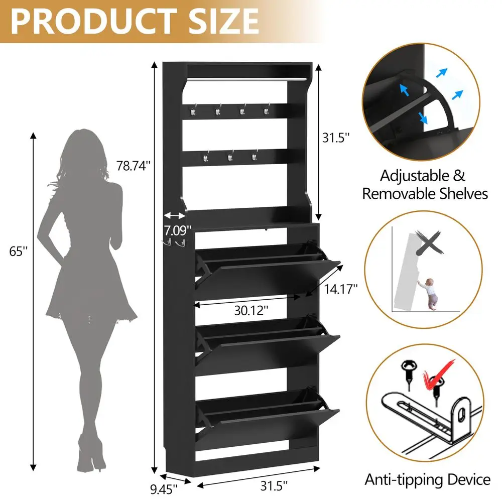 Shoe Cabinet with Coat Rack, Hidden Shoe Storage Cabinet with Doors amp Drawer, Hanging Bar amp Hooks, Slim Narrow Freestanding
Shoe Cabinet with Coat Rack, Hidden Shoe Storage Cabinet with Doors amp Drawer, Hanging Bar amp Hooks, Slim Narrow Freestanding