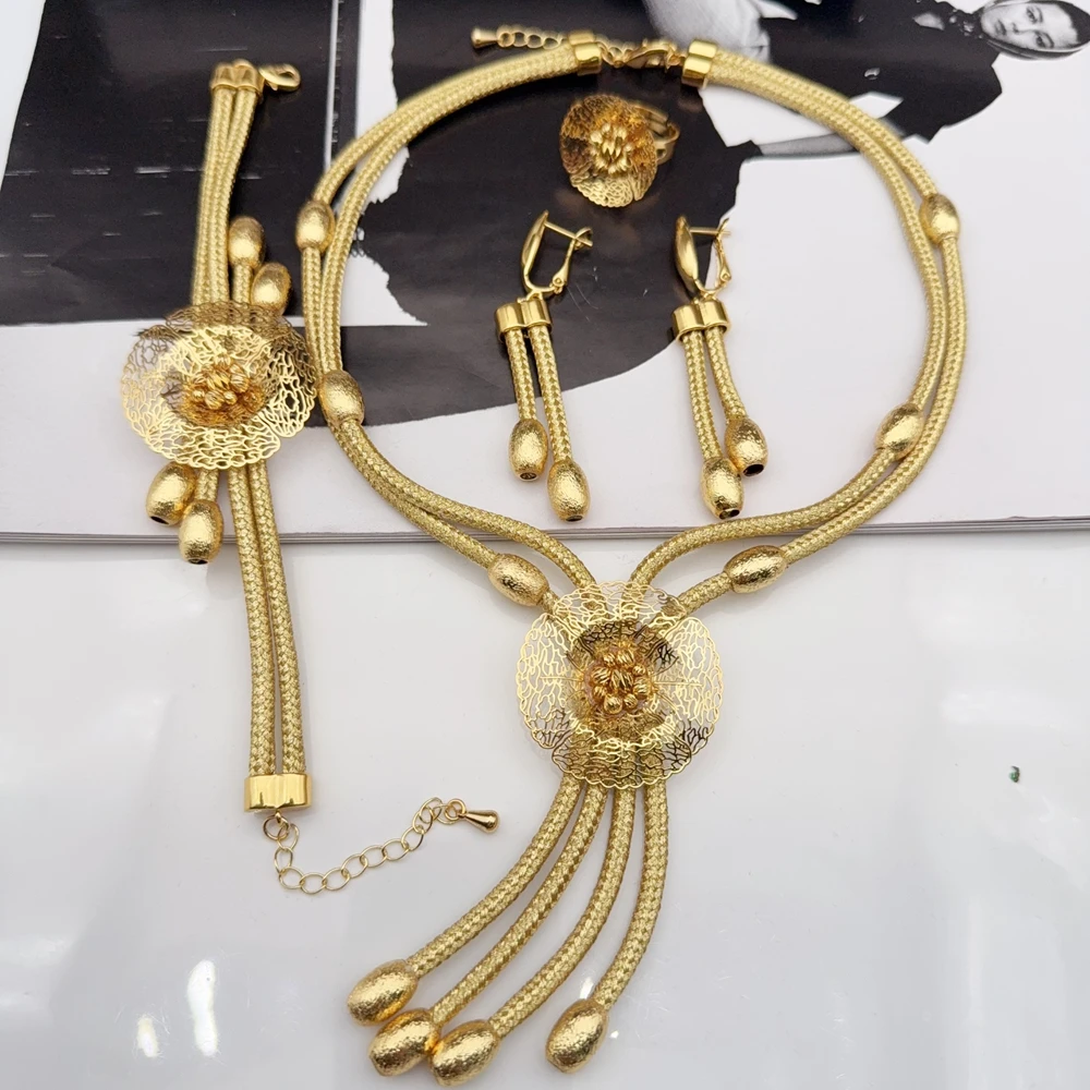 Yuminglai Dubai Gold-Plated Jewelry Set For Women Earrings Bracelet Rings Wedding Party Gifts Women's Accessories FHK22410
Yuminglai Dubai Gold-Plated Jewelry Set For Women Earrings Bracelet Rings Wedding Party Gifts Women's Accessories FHK22410