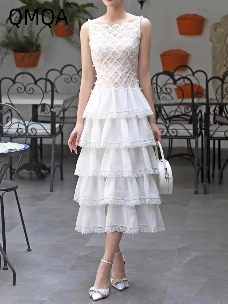 QMQA Fashion Women's Elegant Lace Dresses Sequare Collar Short Sleeve Lace Hollow Pearl Multi Layer Cake Dress Clothing 1A444
QMQA Fashion Women's Elegant Lace Dresses Sequare Collar Short Sleeve Lace Hollow Pearl Multi Layer Cake Dress Clothing 1A444
