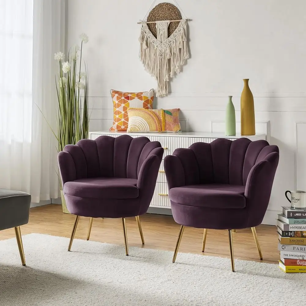 Velvet Shell-Back Accent Chairs Set of 2, Gold-Legged Living Room & Bedroom Armchairs, Cozy Upholstered Vanity Chairs for Makeup
Velvet Shell-Back Accent Chairs Set of 2, Gold-Legged Living Room & Bedroom Armchairs, Cozy Upholstered Vanity Chairs for Makeup