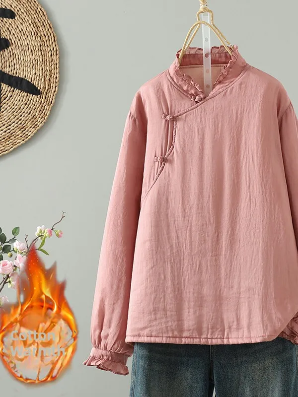 Thickened Cotton Jacket for Women Winter Vintage Chinese Style Embroidered Collar Grafting Button Warm Small Cotton Coat
Thickened Cotton Jacket for Women Winter Vintage Chinese Style Embroidered Collar Grafting Button Warm Small Cotton Coat