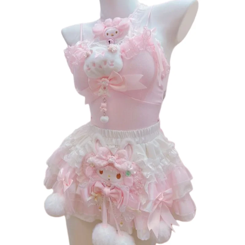 Кроп-топ HelloKitty My Melody с кружевной отделкой и бантиками, милый топ на бретельках с открытыми плечами в стиле Лолита, эстетичная короткая юбка с защитой от бликов
Кроп-топ HelloKitty My Melody с кружевной отделкой и бантиками, милый топ на бретельках с открытыми плечами в стиле Лолита, эстетичная короткая юбка с защитой от бликов