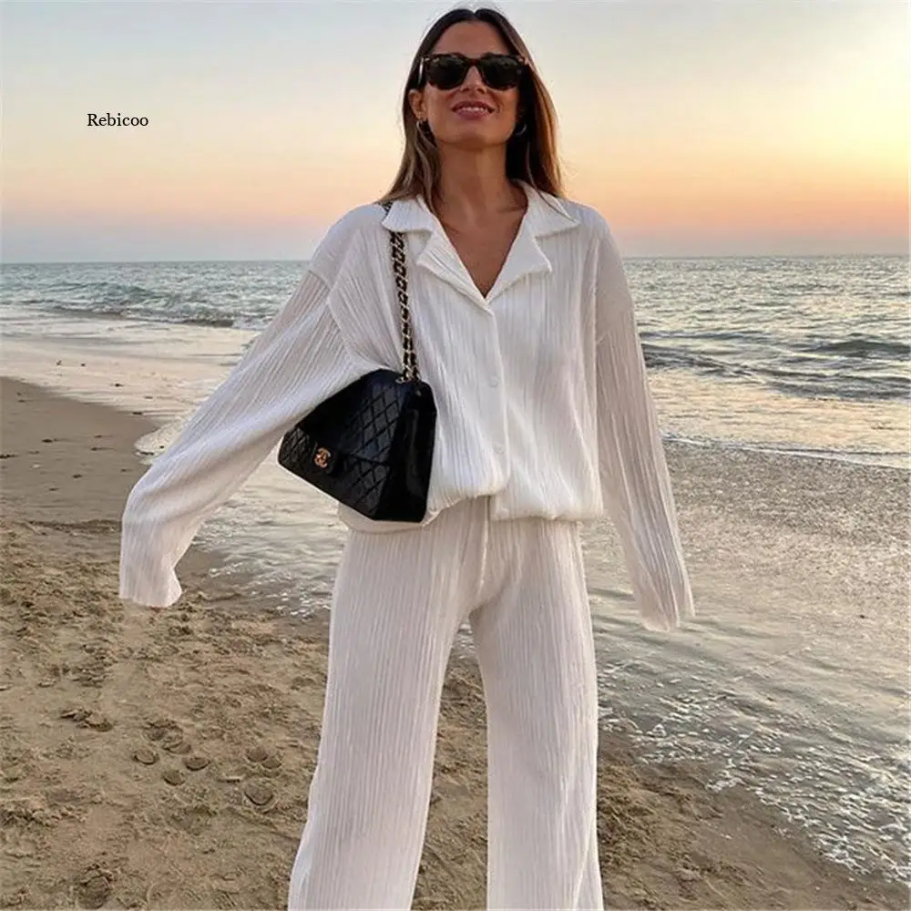 Spring Summer Loose Women Two Piece Set Casual Long Sleeve Button Tops + Long Pants Outfit Elegant Office Lady Shirt Suits
Spring Summer Loose Women Two Piece Set Casual Long Sleeve Button Tops + Long Pants Outfit Elegant Office Lady Shirt Suits
