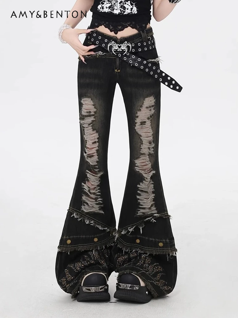 Punk Style Heavy Industry Rivet Ripped Jeans for Women Subculture Hot Girl Y2K High Waisted Jeans Summer New Street Flared Pants
Punk Style Heavy Industry Rivet Ripped Jeans for Women Subculture Hot Girl Y2K High Waisted Jeans Summer New Street Flared Pants