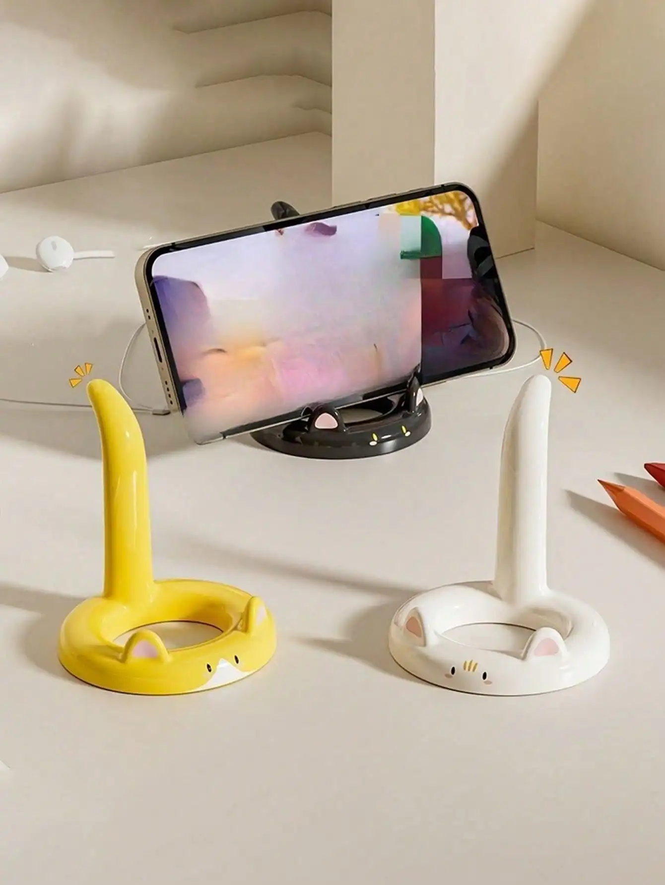Cartoon Cat Phone Holder, Office Desk Phone Stand, Creative Cute Cat Tail Slouchy Tablet Holder, 3-In-1 Car/Bathroom/Desktop Phone Stand With Strong Suction Cup, Hands-Free For Watching Videos, Video Calls, Reading, Cooking, Also Suitable As Bag Hanger Di
Cartoon Cat Phone Holder, Office Desk Phone Stand, Creative Cute Cat Tail Slouchy Tablet Holder, 3-In-1 Car/Bathroom/Desktop Phone Stand With Strong Suction Cup, Hands-Free For Watching Videos, Video Calls, Reading, Cooking, Also Suitable As Bag Hanger Di