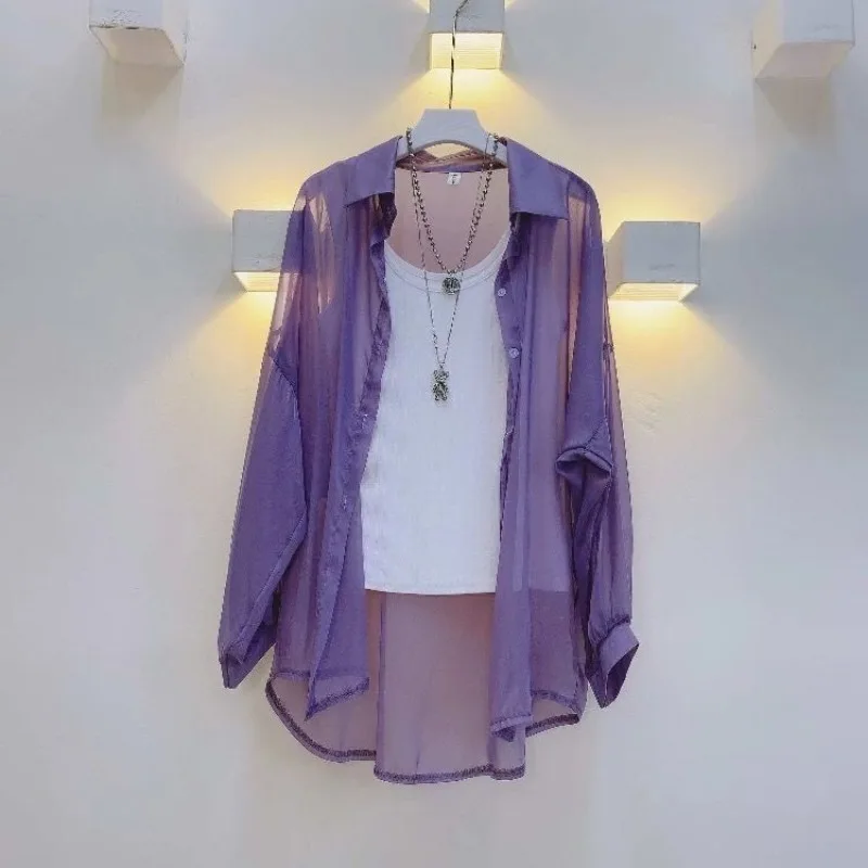 Chic Bright Shiny Chiffon Long-sleeved Sun Shirt Female Spring Summer Loose Blouse Jacket Shirt Thin Womens Tops White Shirts
Chic Bright Shiny Chiffon Long-sleeved Sun Shirt Female Spring Summer Loose Blouse Jacket Shirt Thin Womens Tops White Shirts