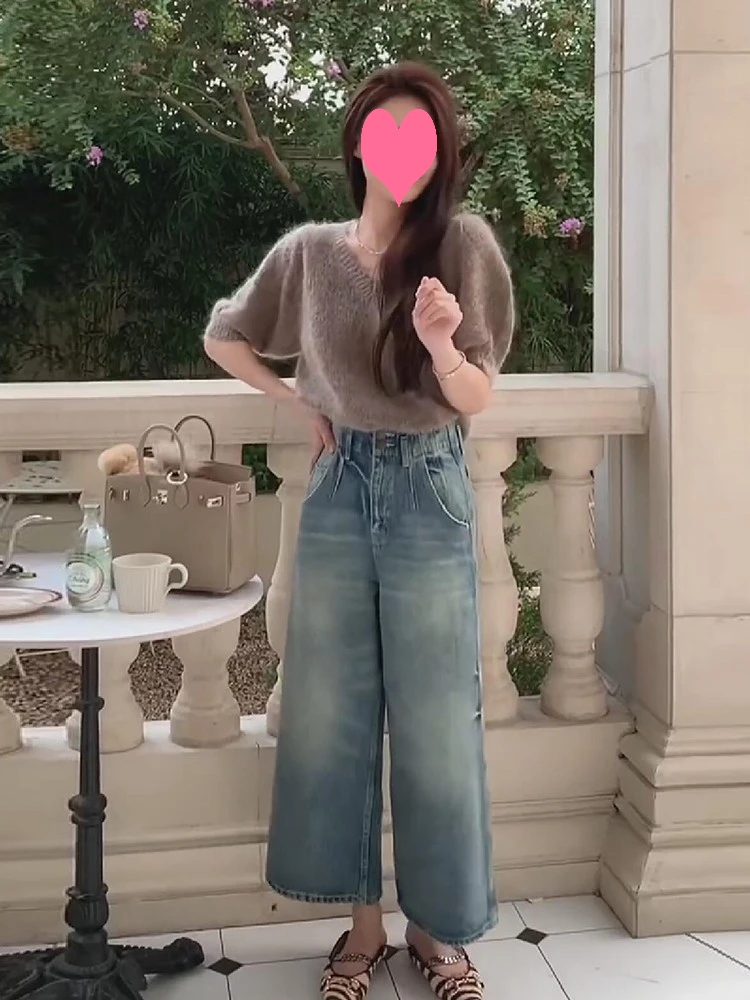 Elegant High Waist Straight Leg Denim Jeans Women's New Design Retro Washed Loose Wide Leg Nine Point Pants Autumn Fashion
Elegant High Waist Straight Leg Denim Jeans Women's New Design Retro Washed Loose Wide Leg Nine Point Pants Autumn Fashion