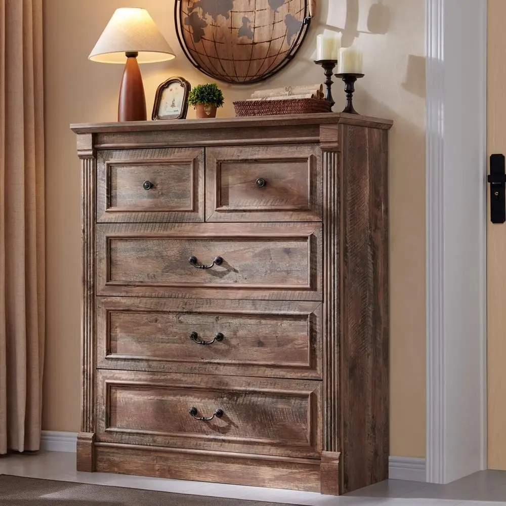 Farmhouse 5 Drawers Dresser for Bedroom, 46 Tall Dressers amp Chests of Drawers w Roman Column, Large Storage Dressers Organize
Farmhouse 5 Drawers Dresser for Bedroom, 46 Tall Dressers amp Chests of Drawers w Roman Column, Large Storage Dressers Organize