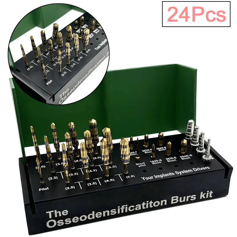24Pcs Dental Osseodensification Burs Kit for Implant Bone Expansion & Ridge Cutting Compatible with Dental Alveolotomy Surgery
24Pcs Dental Osseodensification Burs Kit for Implant Bone Expansion & Ridge Cutting Compatible with Dental Alveolotomy Surgery