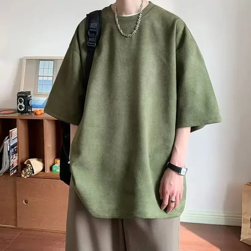 Heavyweight Suede Short Sleeve T-Shirt Men's Oversize Casual Loose Fit Five-Quarter Sleeve Tee Summer Comfortable Male Apparel
Heavyweight Suede Short Sleeve T-Shirt Men's Oversize Casual Loose Fit Five-Quarter Sleeve Tee Summer Comfortable Male Apparel