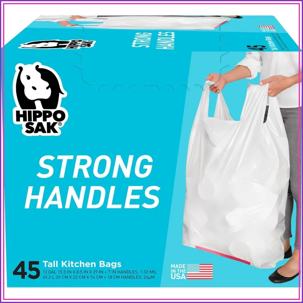 13 Gallon Kitchen Trash Bags with Handles - 45 Count, Heavy Duty & Leak Proof
13 Gallon Kitchen Trash Bags with Handles - 45 Count, Heavy Duty & Leak Proof