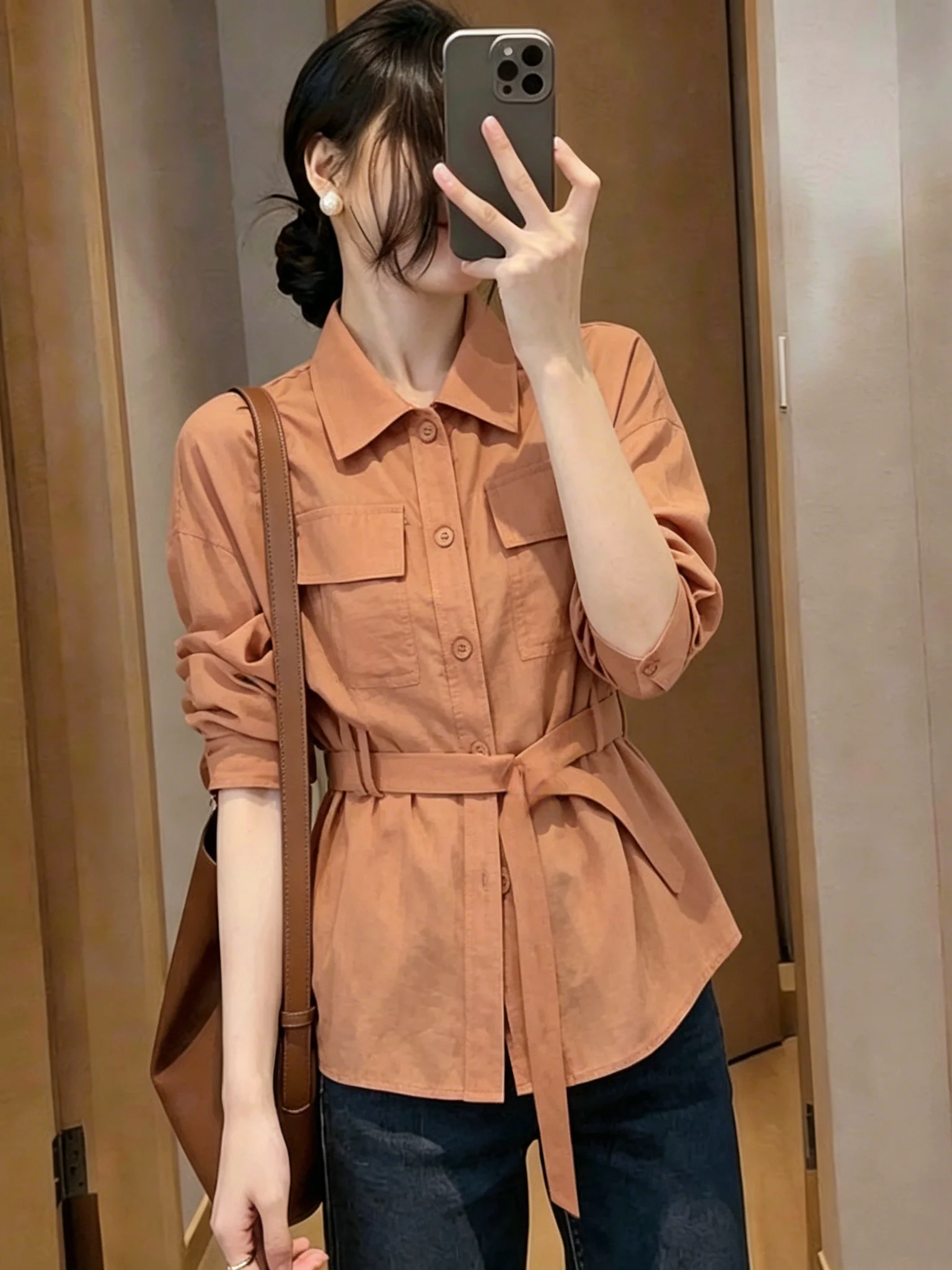 Slim Fit Pumpkin Color Short Sleeve Shirt Women's Korean Style Commute Fashion Summer New Big Size Fat MM Waist Cinched Top
Slim Fit Pumpkin Color Short Sleeve Shirt Women's Korean Style Commute Fashion Summer New Big Size Fat MM Waist Cinched Top