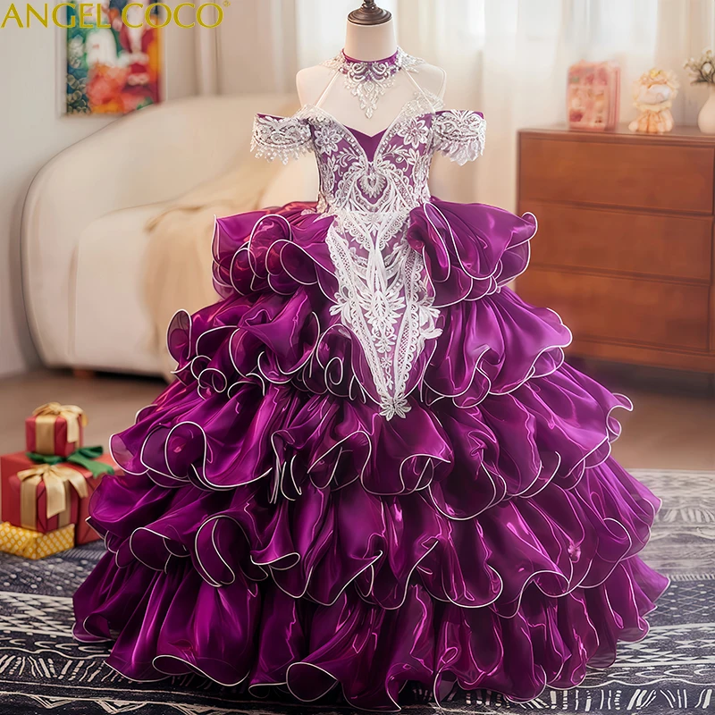 Cute Purple Beauty Contest Tiered Tulle Flower Girl Dresses Luxury Kids Birthday Party Prom Gowns for Children Evening Dress
Cute Purple Beauty Contest Tiered Tulle Flower Girl Dresses Luxury Kids Birthday Party Prom Gowns for Children Evening Dress