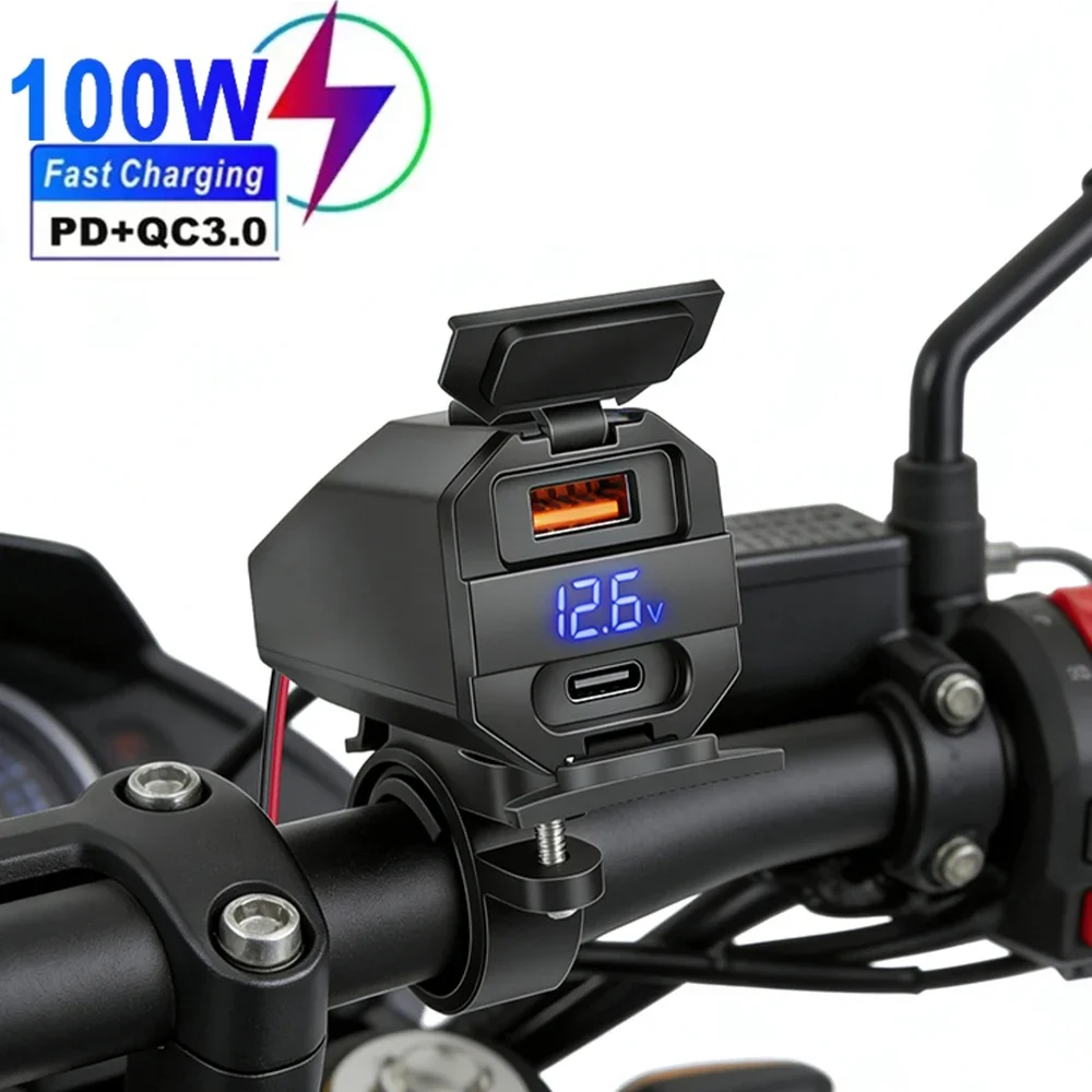 PD+QC3.0 Handlebar Sockets Motorcycle USB Fast Charger 100W Type C Socket with Digital Voltmeter Waterproof 12V Supply Adapter
PD+QC3.0 Handlebar Sockets Motorcycle USB Fast Charger 100W Type C Socket with Digital Voltmeter Waterproof 12V Supply Adapter