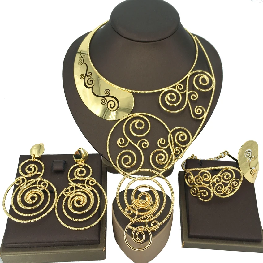 Yuminglai Dubai Gold Color Jewelry Sets Luxury Gold Plated Women Necklaces Earrings Ring Bracelet Wedding Party FHK14312
Yuminglai Dubai Gold Color Jewelry Sets Luxury Gold Plated Women Necklaces Earrings Ring Bracelet Wedding Party FHK14312
