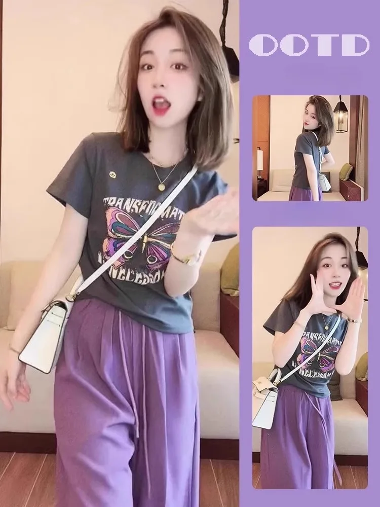 Summer New Style Print Short Sleeve T-Shirt And Casual Pants Women's Two-Piece Set Polyester Fiber round Neck
Summer New Style Print Short Sleeve T-Shirt And Casual Pants Women's Two-Piece Set Polyester Fiber round Neck