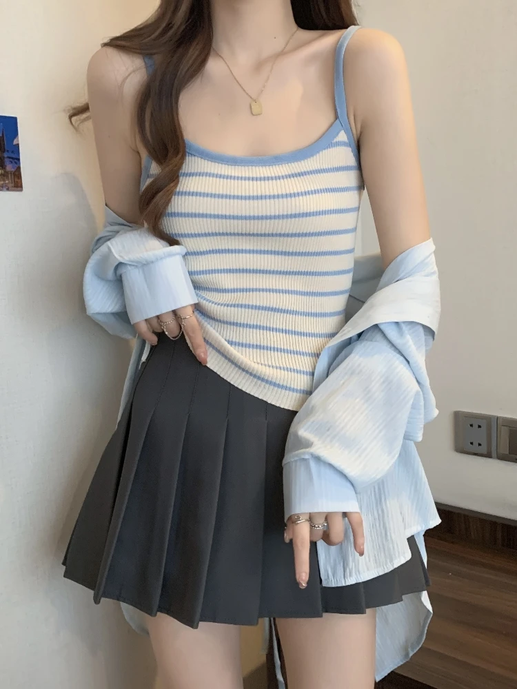 Dopamine Spring Autumn Women's plus Size Slimming Design Shirt Strap Vest Two-Piece Set Korean Style Loose Fit Long Sleeve
Dopamine Spring Autumn Women's plus Size Slimming Design Shirt Strap Vest Two-Piece Set Korean Style Loose Fit Long Sleeve