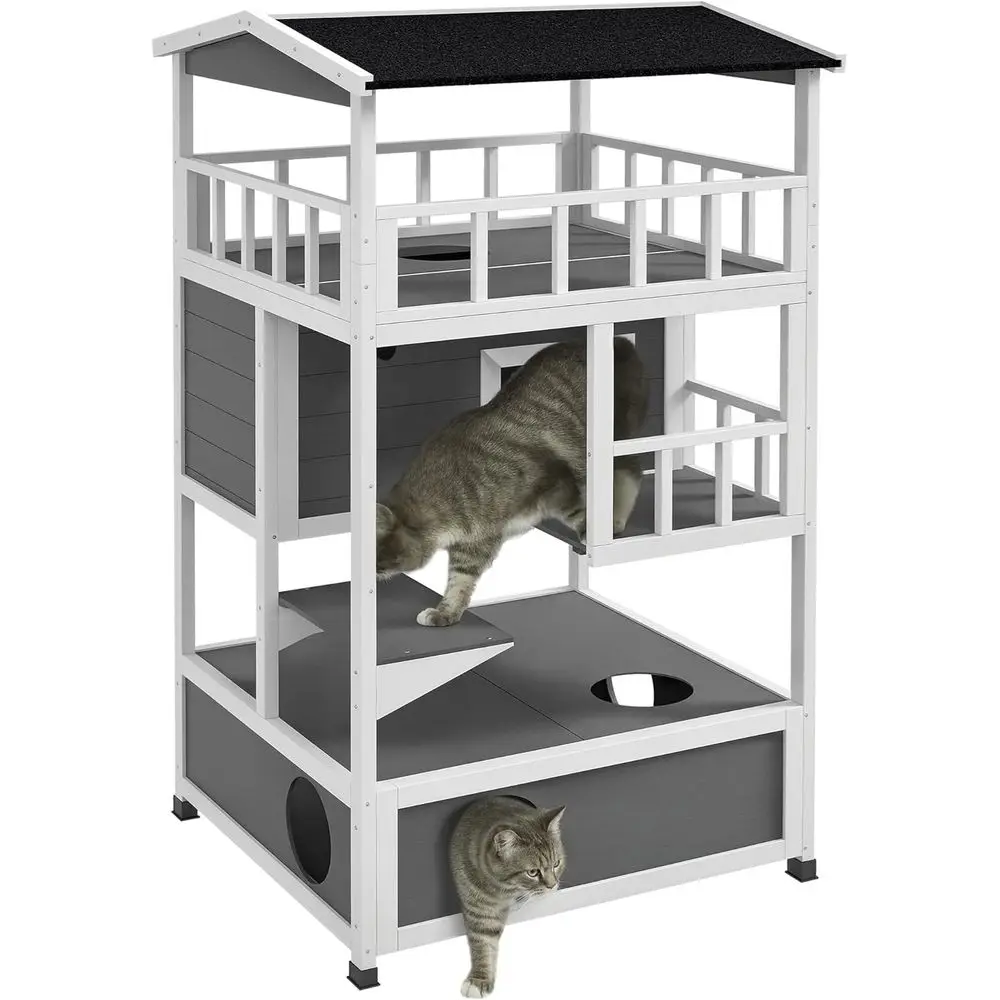 Gray Outdoor Cat Shelter with Roof, Condo, and Jumping Platform
Gray Outdoor Cat Shelter with Roof, Condo, and Jumping Platform