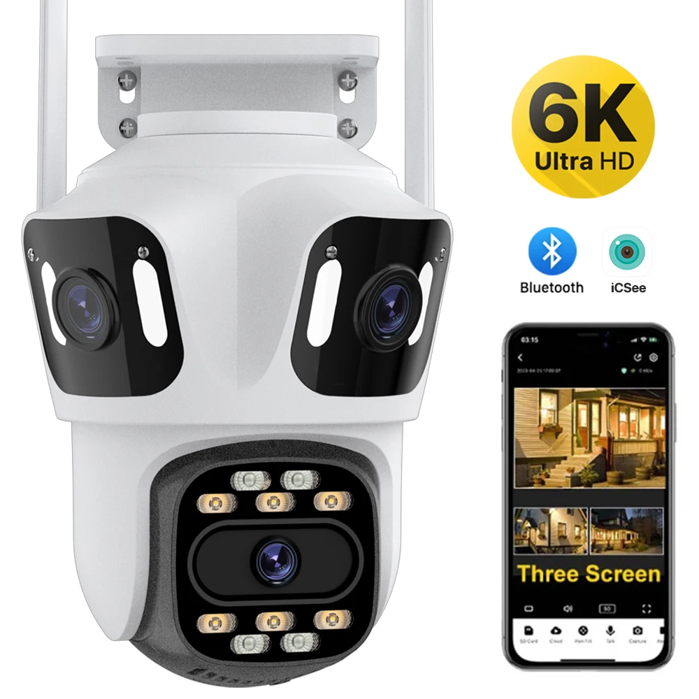 Wi-Fi камера 6k 8MP уличная камера с тремя объективами и тремя экранами с автоматическим отслеживанием Ptz камера безопасности 4k видеонаблюдение Icsee
Wi-Fi камера 6k 8MP уличная камера с тремя объективами и тремя экранами с автоматическим отслеживанием Ptz камера безопасности 4k видеонаблюдение Icsee