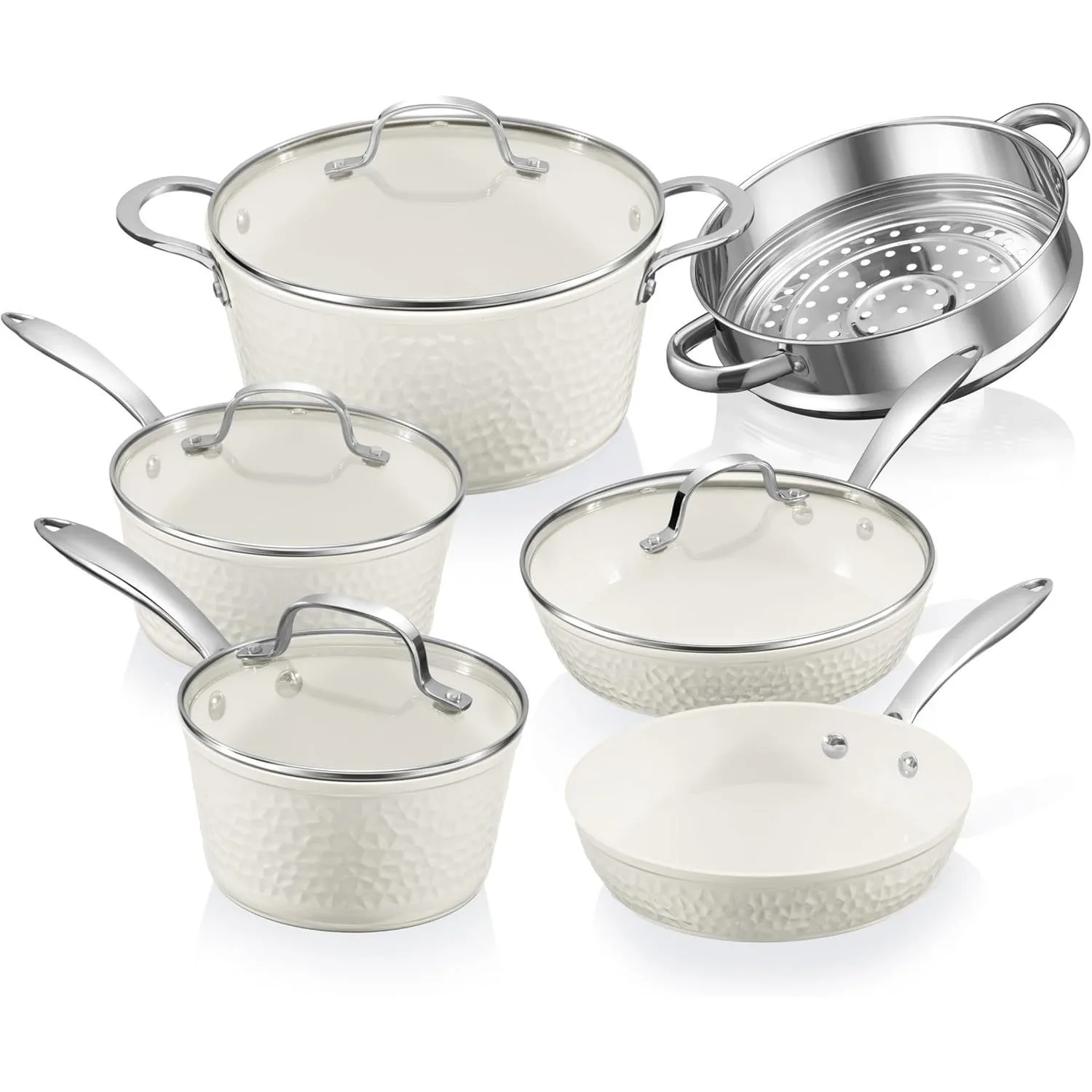 Gotham Steel Hammered 15 Pc Ceramic Pots and Pans Set Non stick, Cookware Set Nonstick for Kitchen with Utensils, Pots and Pans for Cooking, Non Toxic Cookware Sets, Oven and Dishwasher Safe, Cream
Gotham Steel Hammered 15 Pc Ceramic Pots and Pans Set Non stick, Cookware Set Nonstick for Kitchen with Utensils, Pots and Pans for Cooking, Non Toxic Cookware Sets, Oven and Dishwasher Safe, Cream