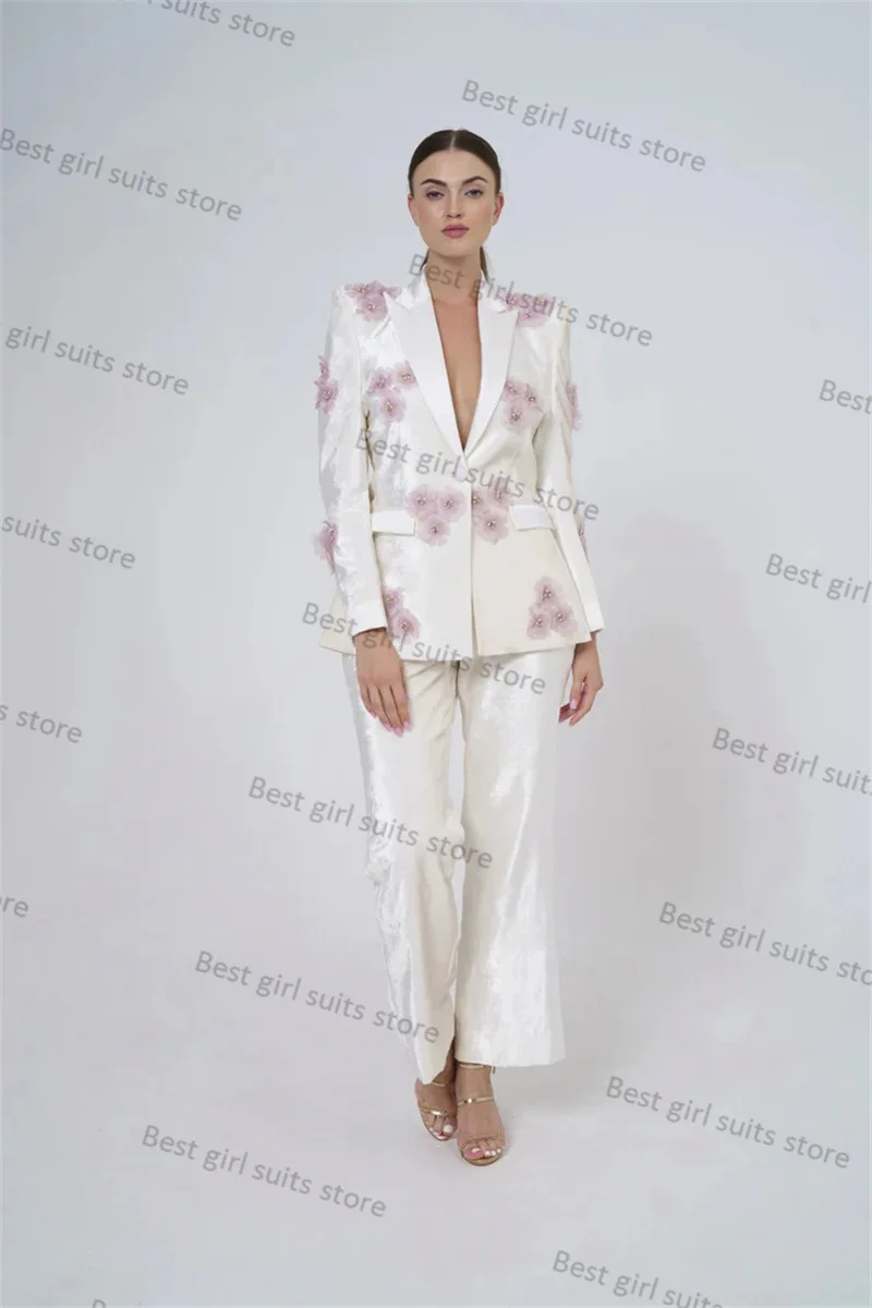 Floral Formal White Women Suit Pants Set 2 Pieces Jacket+Trousers 3D Flower Office Lady Blazer Wedding Tailored Prom Coat
Floral Formal White Women Suit Pants Set 2 Pieces Jacket+Trousers 3D Flower Office Lady Blazer Wedding Tailored Prom Coat