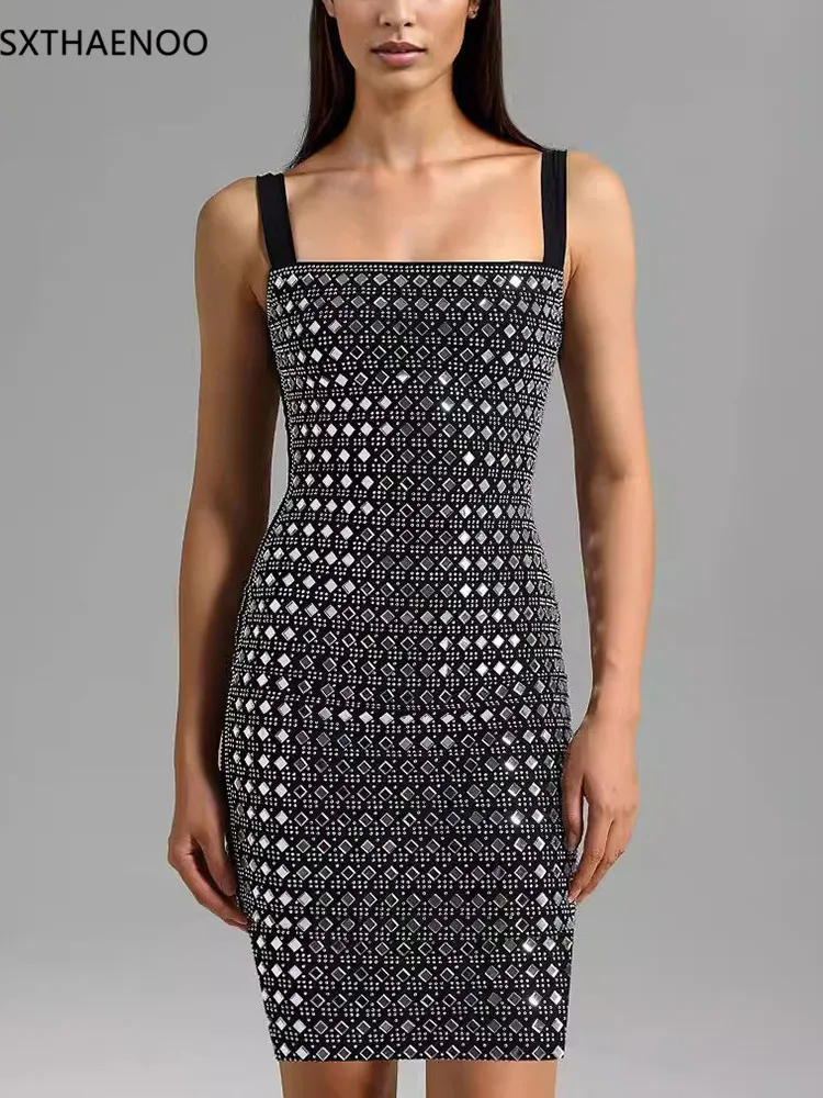 SXTHAENOO Sexy Straps Square Collar Shiny Diamonds Dress Women Black Sleeveless Backless Crystal Bodycon Dresses Evening Club
SXTHAENOO Sexy Straps Square Collar Shiny Diamonds Dress Women Black Sleeveless Backless Crystal Bodycon Dresses Evening Club