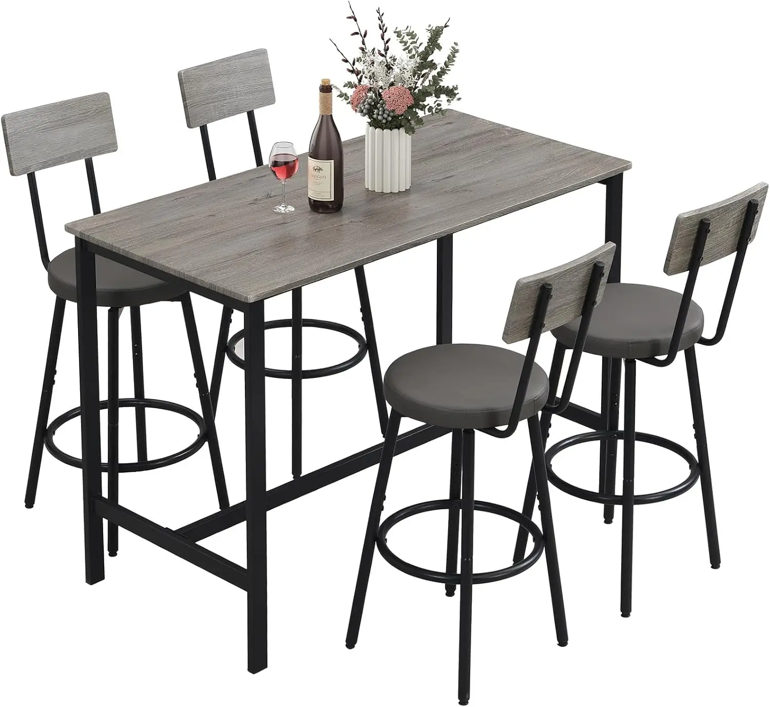 Dining Table Set For 4, 5-Piece Bar Table Set, Kitchen Table And Chairs, Counter Height High Top Table With 4 Pu Upholstered
Dining Table Set For 4, 5-Piece Bar Table Set, Kitchen Table And Chairs, Counter Height High Top Table With 4 Pu Upholstered