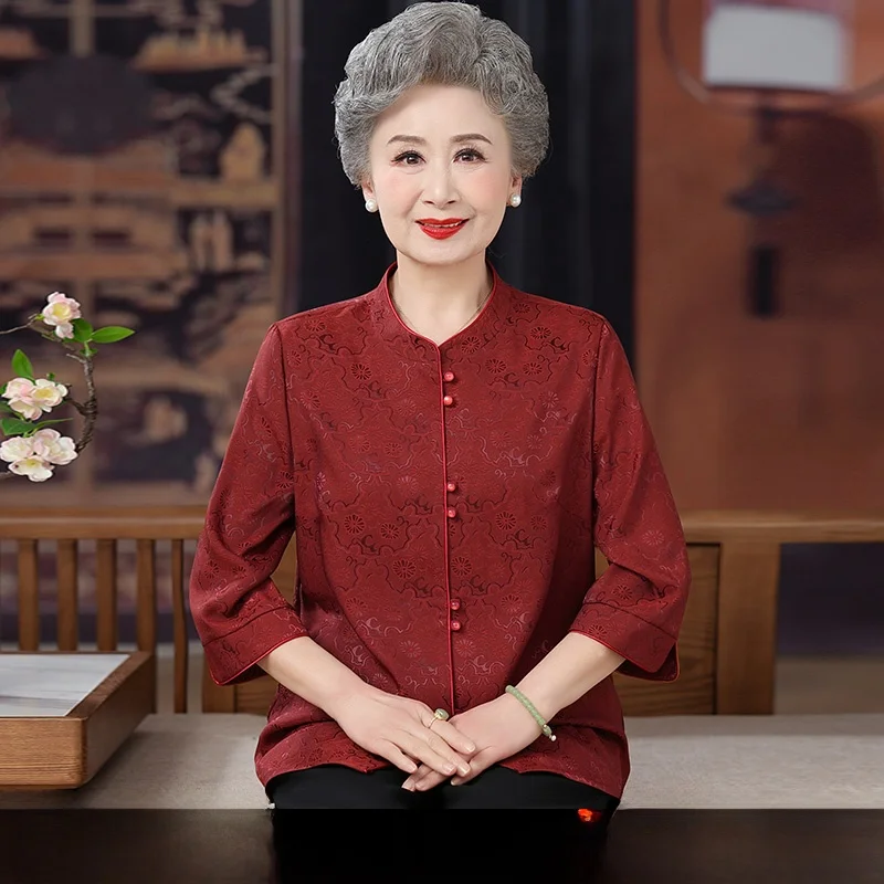 Silk Shirt Women's Wedding Dress Grandmother Middle-aged And Elderly People's Clothing Wei Brand Loose Fit Seven Sleeve
Silk Shirt Women's Wedding Dress Grandmother Middle-aged And Elderly People's Clothing Wei Brand Loose Fit Seven Sleeve