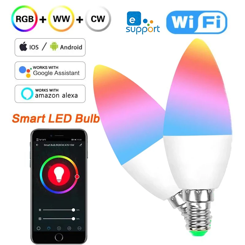 EWelink E14 Свеча Лампа Smart Wi-Fi 100-240 В RGB 3000-6000 К Умные светодиодные лампы с регулируемой яркостью Спальня Гостиная Голосовое управление
EWelink E14 Свеча Лампа Smart Wi-Fi 100-240 В RGB 3000-6000 К Умные светодиодные лампы с регулируемой яркостью Спальня Гостиная Голосовое управление