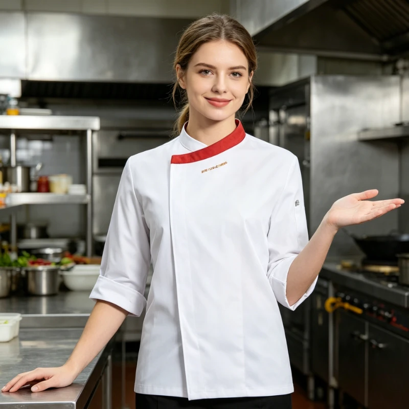 New Slanted Collar Workwear with Three Quarter Sleeves, Designed for Professional Chefs in Baking Restaurants' Kitchens
New Slanted Collar Workwear with Three Quarter Sleeves, Designed for Professional Chefs in Baking Restaurants' Kitchens