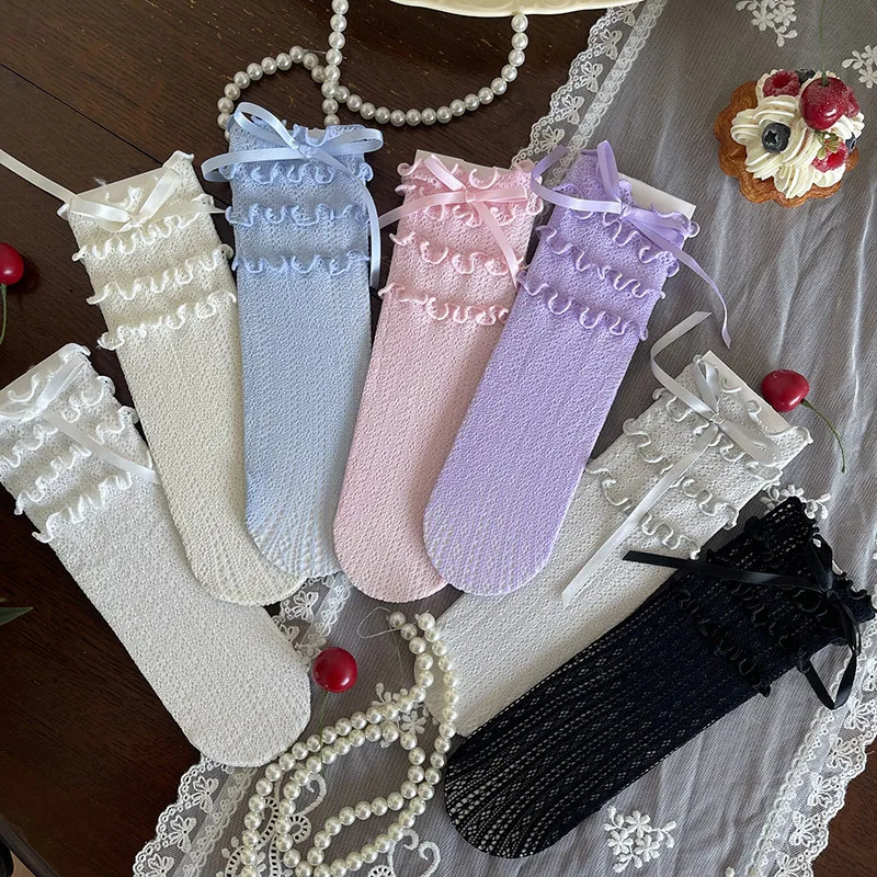 New Summer Childrens Socks Sweet Textured Slouch Socks for Girls with Four-layer Ruffle Edges and Thin Satin Bows
New Summer Childrens Socks Sweet Textured Slouch Socks for Girls with Four-layer Ruffle Edges and Thin Satin Bows