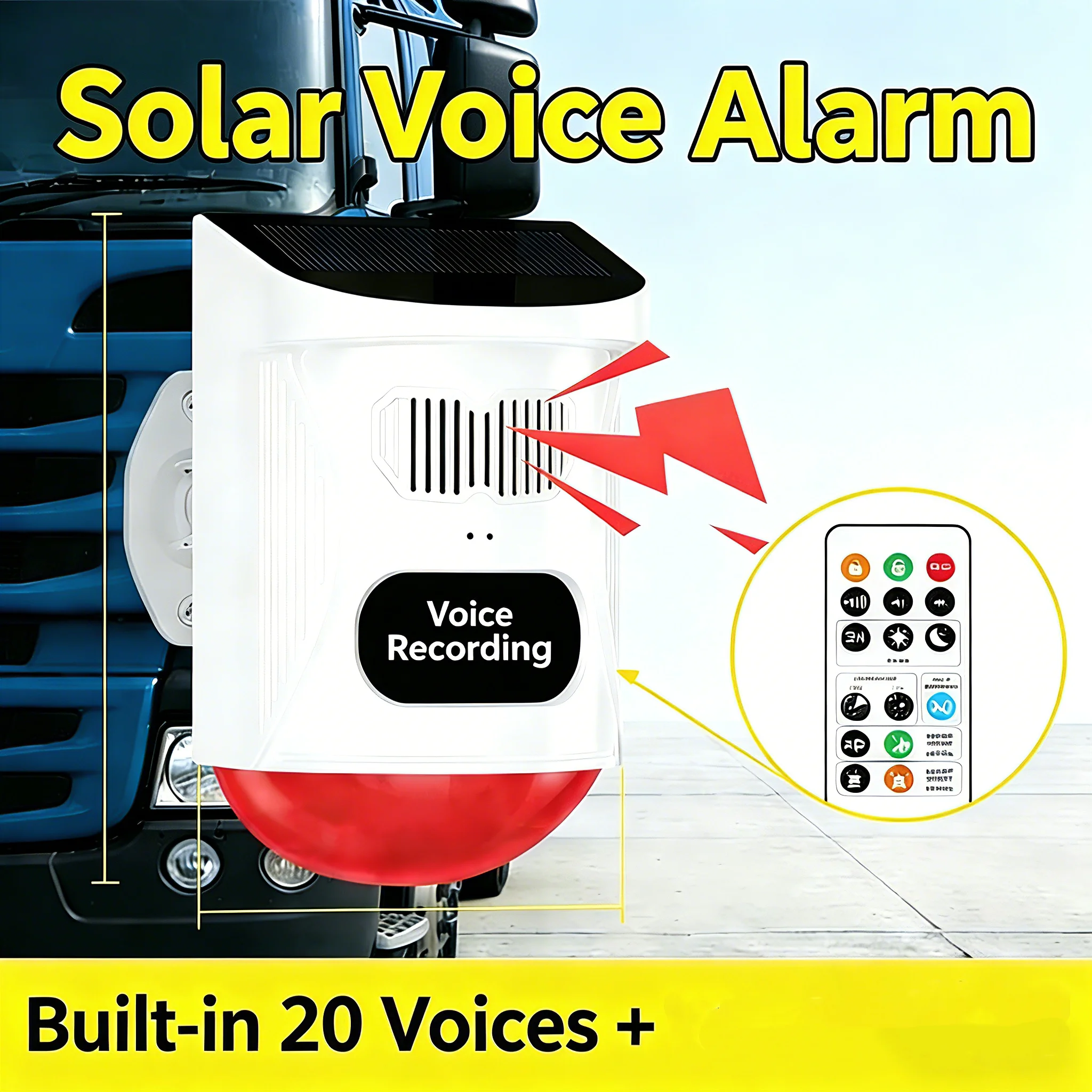 Solar Powered Voice Security Alarm - Waterproof, Motion Activated, with Recording & Remote
Solar Powered Voice Security Alarm - Waterproof, Motion Activated, with Recording & Remote