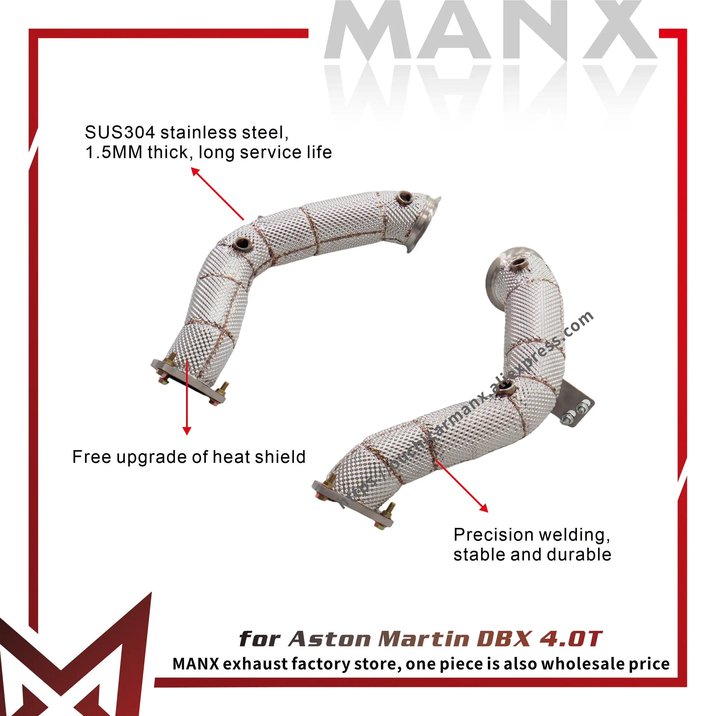 MANX Exhaust Downpipe for Aston Martin DBX 4.0T SS304 Support customization with Catalytic Converter With heat shield
MANX Exhaust Downpipe for Aston Martin DBX 4.0T SS304 Support customization with Catalytic Converter With heat shield