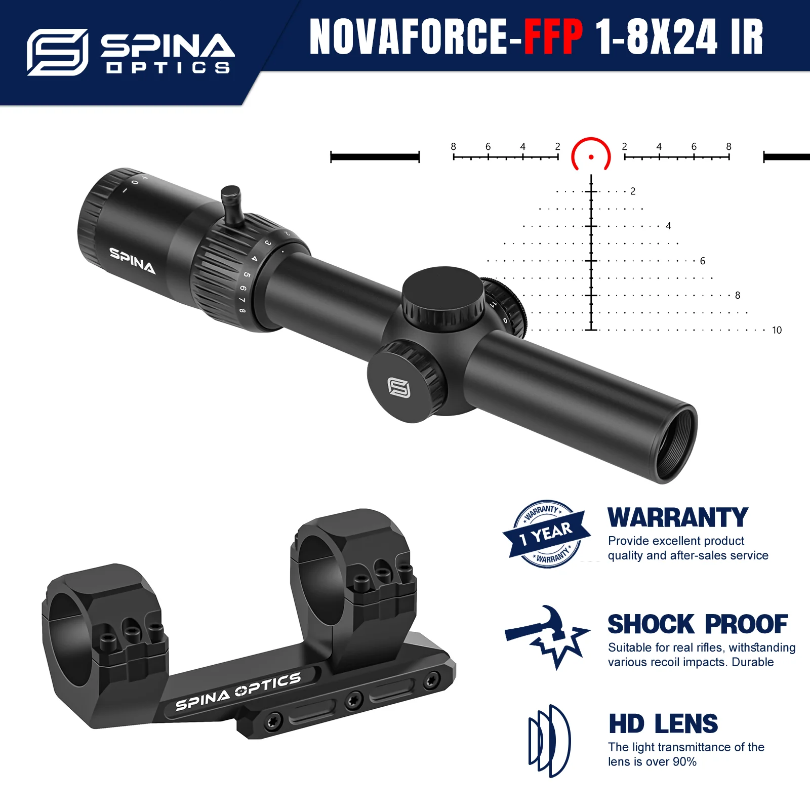 SPINA OPTICS LPVO 1-8X24 FFP 3-200m Tactical Hunting Rifle Scope Red Dot Sight Etched BDC&Wind Reticle PCP/Carbine .22LR.556.338
SPINA OPTICS LPVO 1-8X24 FFP 3-200m Tactical Hunting Rifle Scope Red Dot Sight Etched BDC&Wind Reticle PCP/Carbine .22LR.556.338