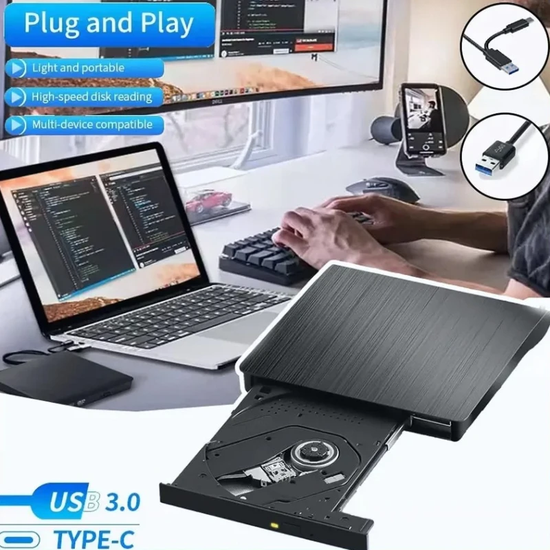 2 In1 Type C USB 3.0 External CD DVD Drive DVD/CD Player Reader Burner Optical Drive External CD RW Reader For Mac Desktop PC
2 In1 Type C USB 3.0 External CD DVD Drive DVD/CD Player Reader Burner Optical Drive External CD RW Reader For Mac Desktop PC