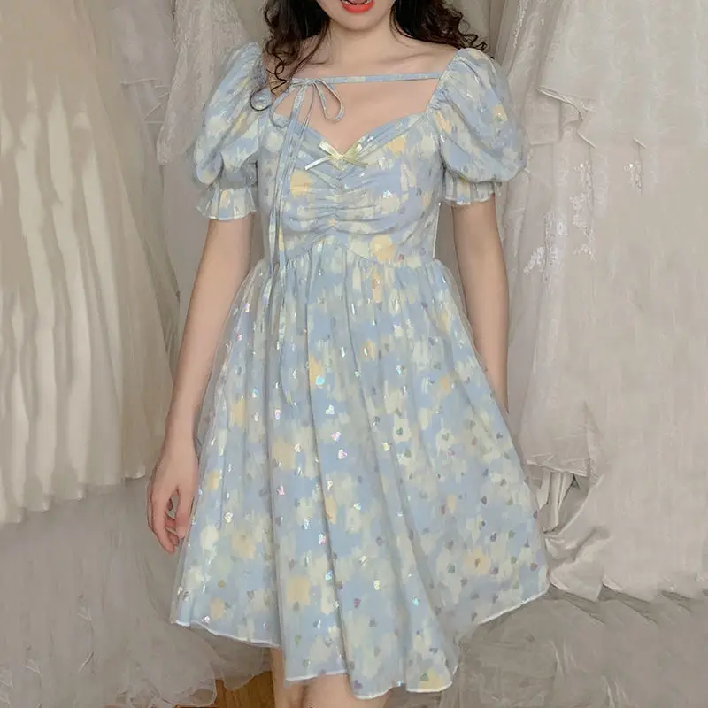 Sequins Dress Women French Style Lace Chiffon Sweet Dress Casual Puff Sleeve Elegant Printed Kawaii Dress Women 2022 New
Sequins Dress Women French Style Lace Chiffon Sweet Dress Casual Puff Sleeve Elegant Printed Kawaii Dress Women 2022 New