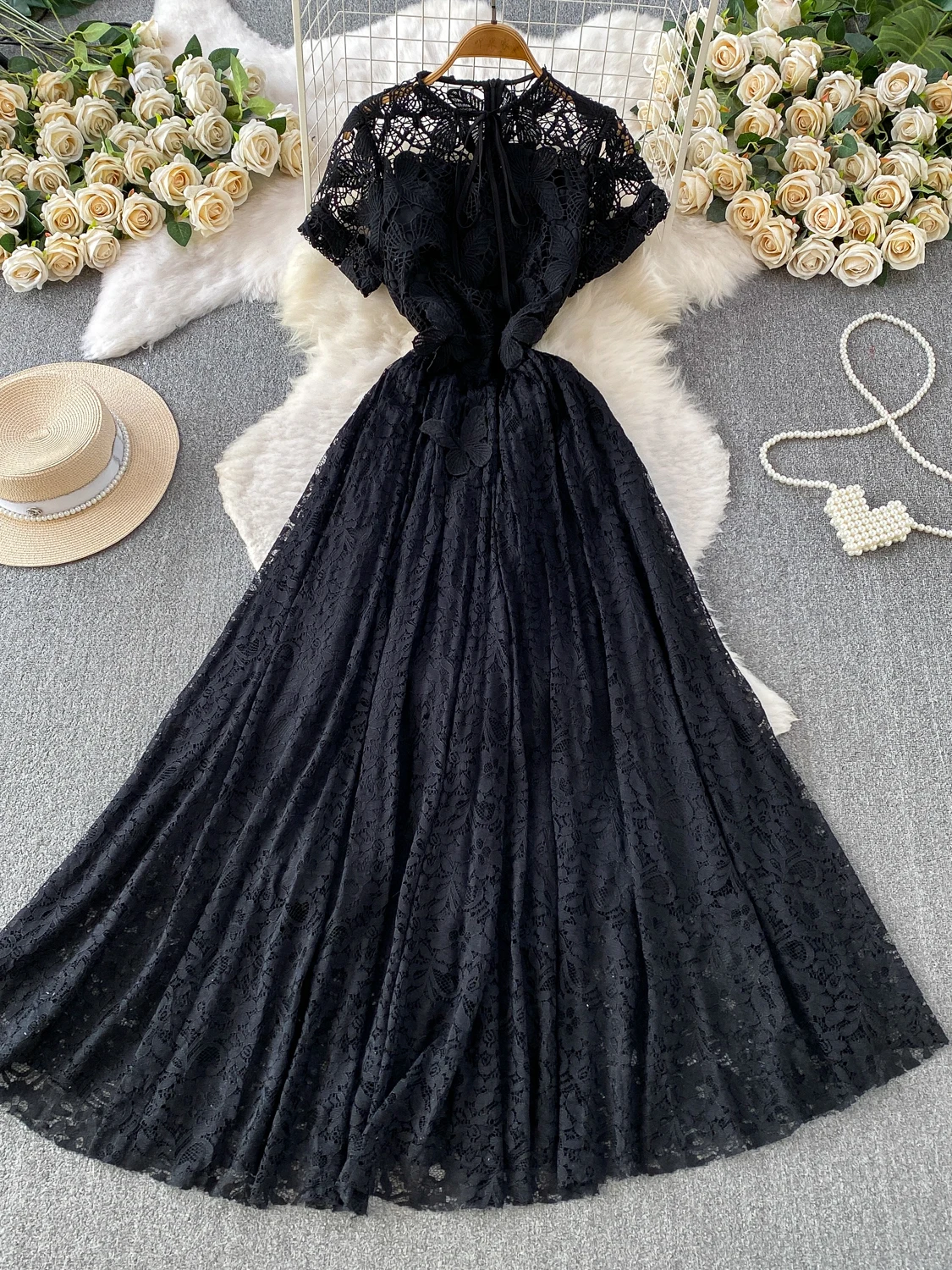 Elegant round Neck Short Sleeve Lace Dress with Belt Summer High Waist A-Line Skirt Breathable Comfortable Women's Dress
Elegant round Neck Short Sleeve Lace Dress with Belt Summer High Waist A-Line Skirt Breathable Comfortable Women's Dress