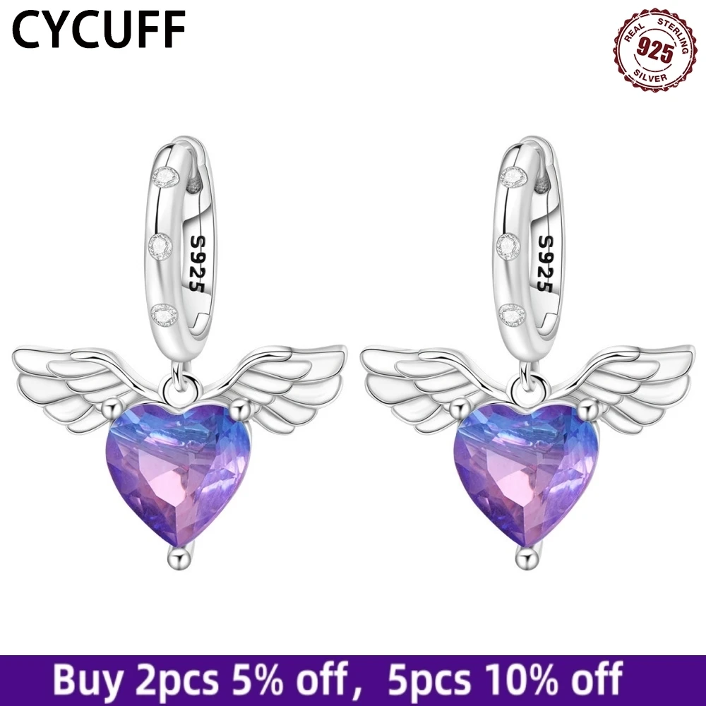 CYCUFF 925 Sterling Silver Earrings Purple Zircon Heart-shaped Wing Earrings For Women Birthday Party Fine Jewelry Making Gifts
CYCUFF 925 Sterling Silver Earrings Purple Zircon Heart-shaped Wing Earrings For Women Birthday Party Fine Jewelry Making Gifts