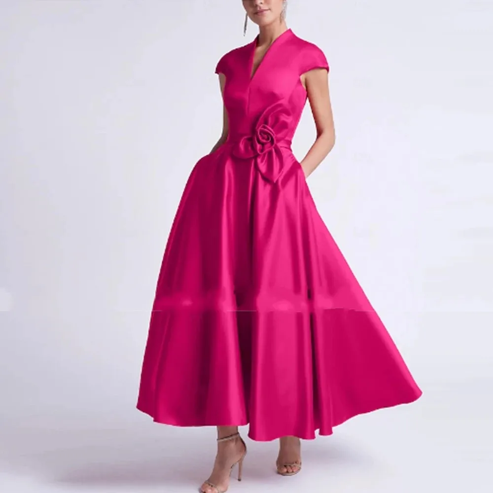 2026 Elegant Fuchsia Women Formal Evening Dress V Neck Handmade Flower Ruched A-line Prom Pageant Party Gowns Robe De Soiree
2026 Elegant Fuchsia Women Formal Evening Dress V Neck Handmade Flower Ruched A-line Prom Pageant Party Gowns Robe De Soiree
