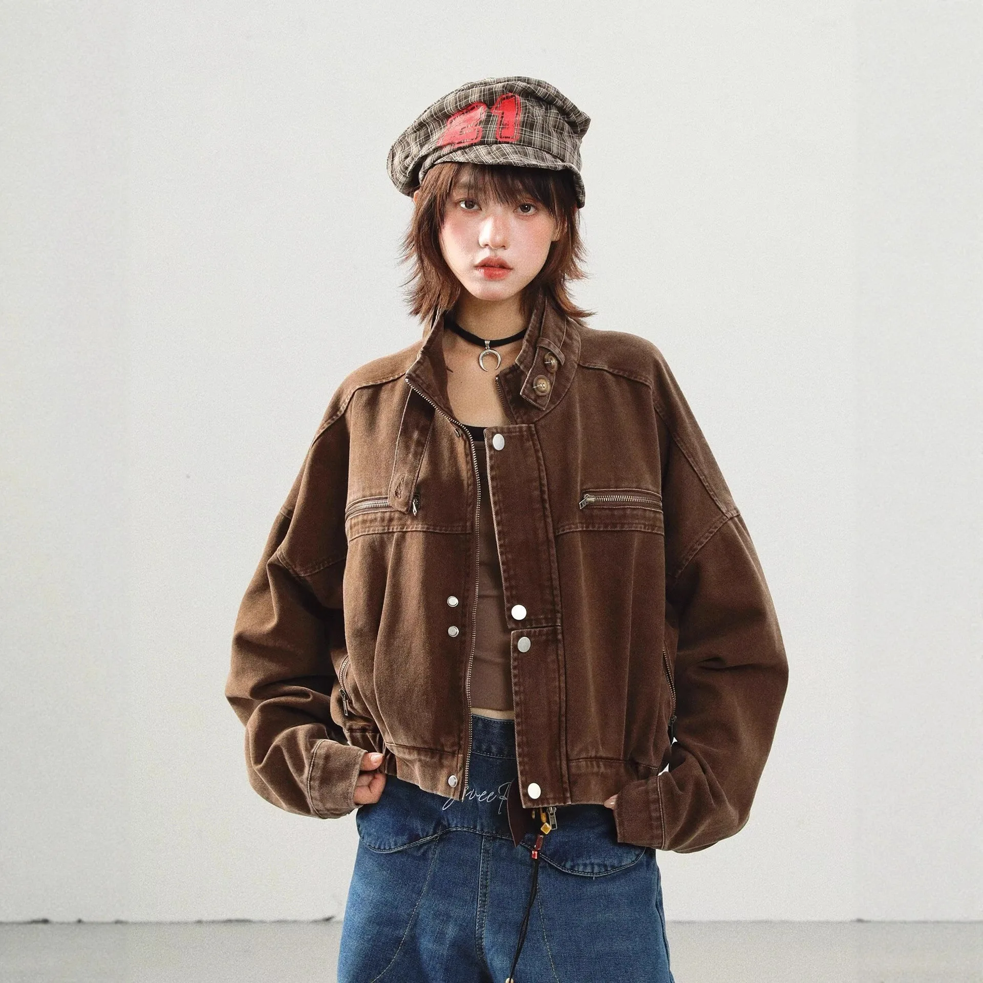 Women's Jacket 2026 Spirng Autumn Vintage Workwear Jacket Moto Style E Girl Loose Slim Fit Cropped Stylish
Women's Jacket 2026 Spirng Autumn Vintage Workwear Jacket Moto Style E Girl Loose Slim Fit Cropped Stylish