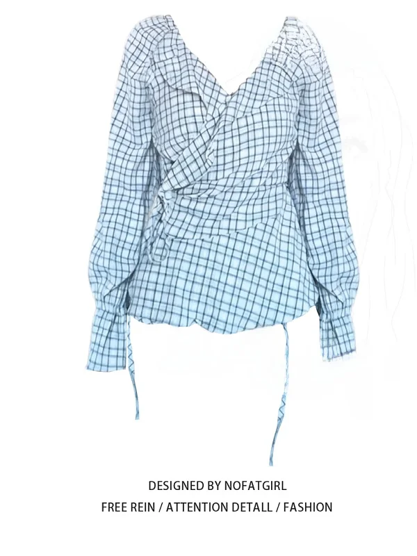plus Size Women's Korean Style V-Neck Plaid Shirt Casual Slimming Long Sleeve Top Belted Checkered Casual Spring Fashion
plus Size Women's Korean Style V-Neck Plaid Shirt Casual Slimming Long Sleeve Top Belted Checkered Casual Spring Fashion