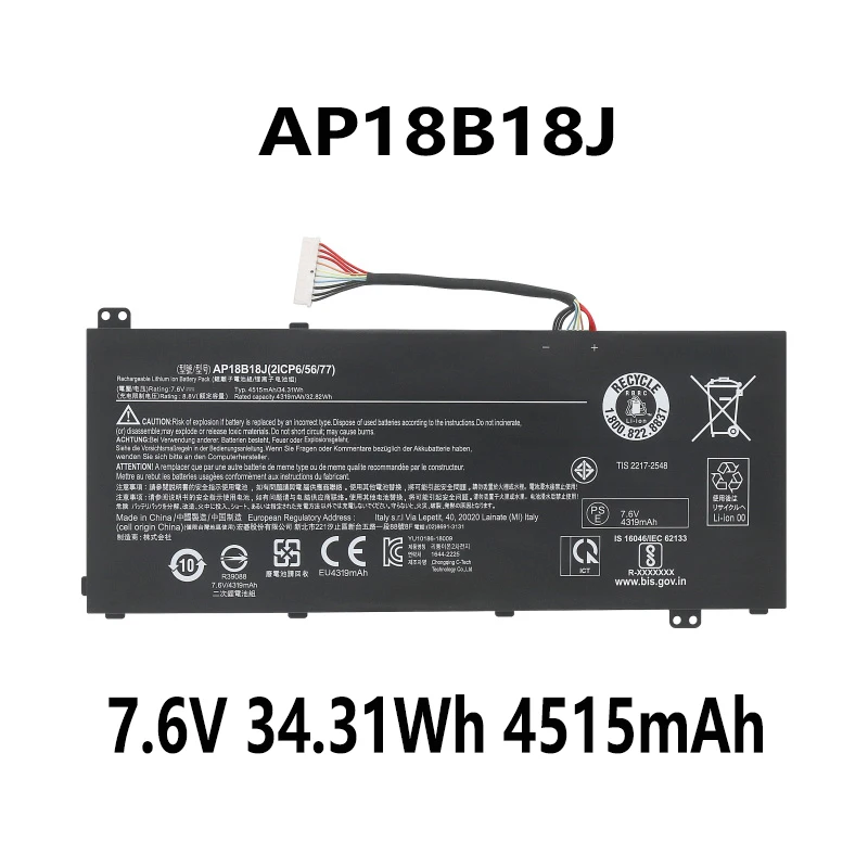 AP18B18J 7.6V 34.31Wh 4515mAh Laptop battery For Acer Aspire 3 A314-32 Series 2ICP6/55/77
AP18B18J 7.6V 34.31Wh 4515mAh Laptop battery For Acer Aspire 3 A314-32 Series 2ICP6/55/77