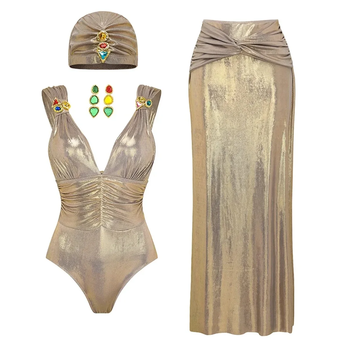 2025 V-neck One-piece Women's Swimsuit New Luxury Color Diamond Glossy One-piece Swimwear with Long Skirt Set Femme Bodysuit
2025 V-neck One-piece Women's Swimsuit New Luxury Color Diamond Glossy One-piece Swimwear with Long Skirt Set Femme Bodysuit
