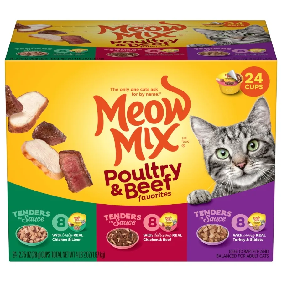 Tenders in Sauce Wet Cat Food Variety Pack for Indoor Cats Poultry Beef Favorites, 24 Cups 2.75 oz Each,Grain-Free, High Moistu
Tenders in Sauce Wet Cat Food Variety Pack for Indoor Cats Poultry Beef Favorites, 24 Cups 2.75 oz Each,Grain-Free, High Moistu