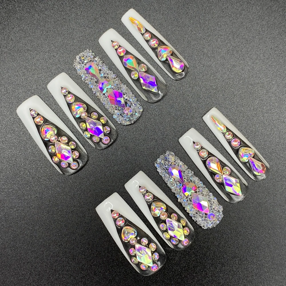 10PCS Gorgeous Covered Crystal Handmade Press on Nails Sparkling Rhinestone Thickness Acrylic False Manual Manicure Daily Wear
10PCS Gorgeous Covered Crystal Handmade Press on Nails Sparkling Rhinestone Thickness Acrylic False Manual Manicure Daily Wear